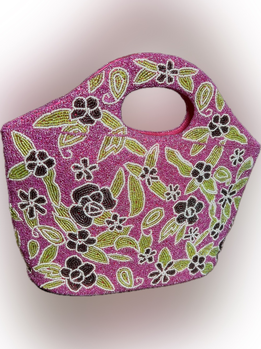 Hand Beaded Pink Floral Handbag Purse w/ Replacement Beads Y2K Boho Evening Bag